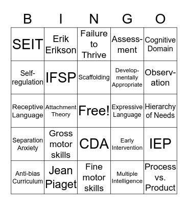 Child Development Bingo Card