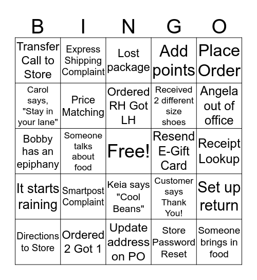 Customer Care Bingo Card