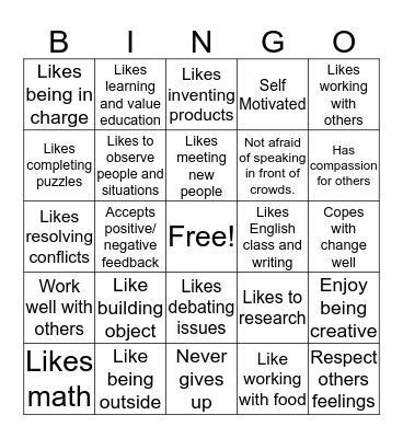 PERSONAL BINGO Card