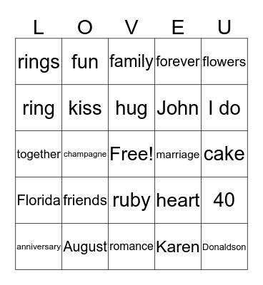 Anniversary Bingo Card