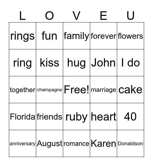 Anniversary Bingo Card