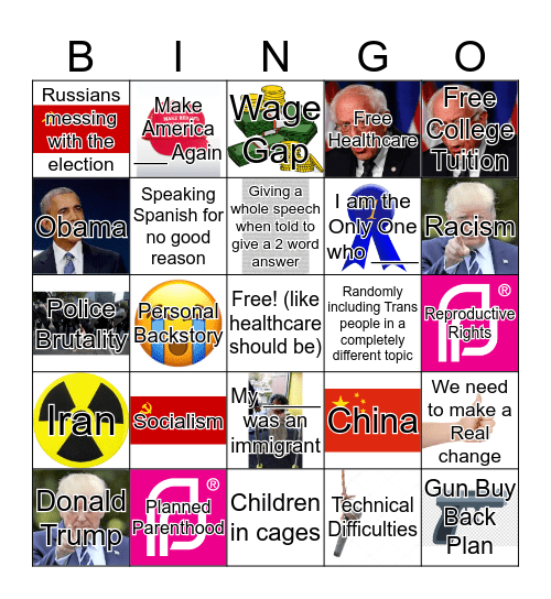 Democratic Debate Bingo Card