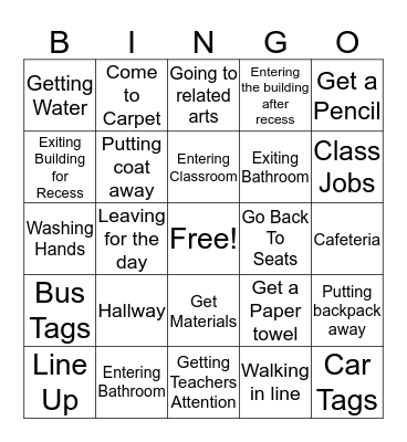 Procedures Bingo Card