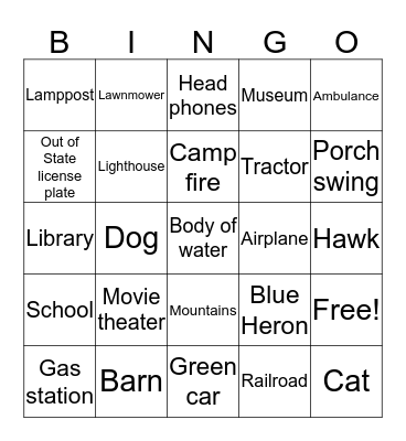 Summer Vacation Bingo Card