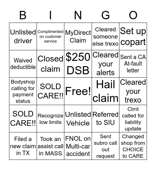 Team Hoeltke Claims BINGO Card