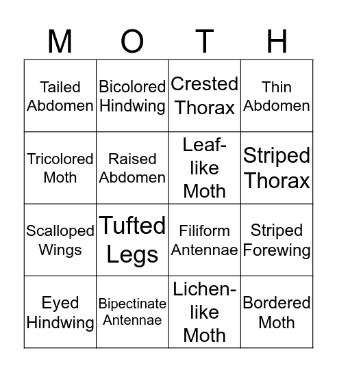 Advanced Mothing Bingo Card