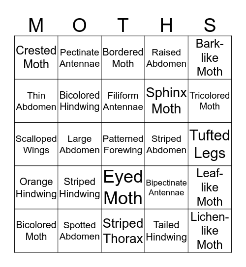 Advanced Mothing Bingo Card