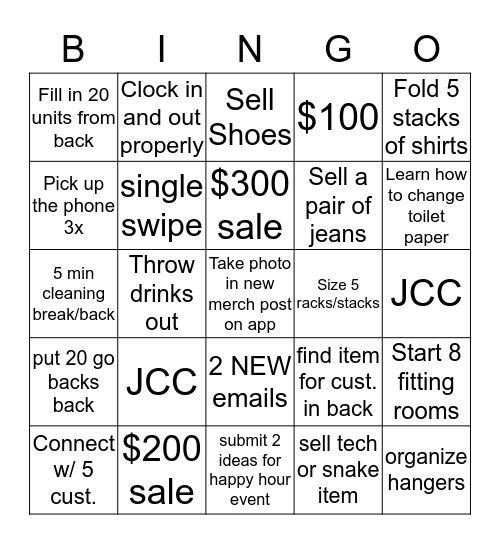 JCrew Bingo Card