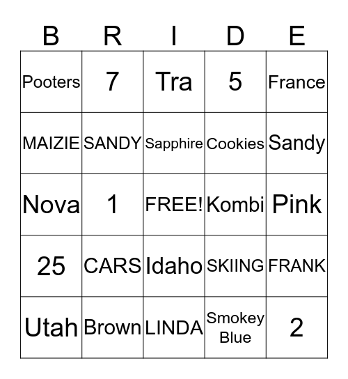 LACEE'S BRIDAL SHOWER Bingo Card