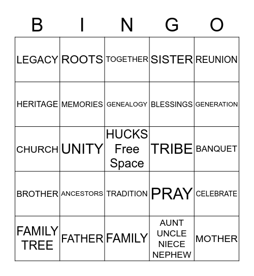 HUCKS FAMILY BINGO Card