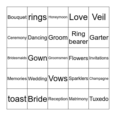Bridal Shower Bingo Card