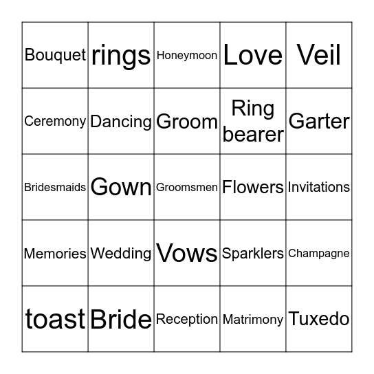 Bridal Shower Bingo Card