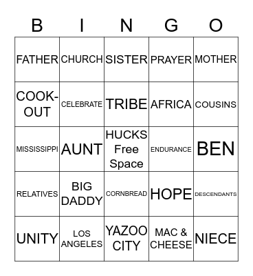 HUCKS FAMILY Bingo Card