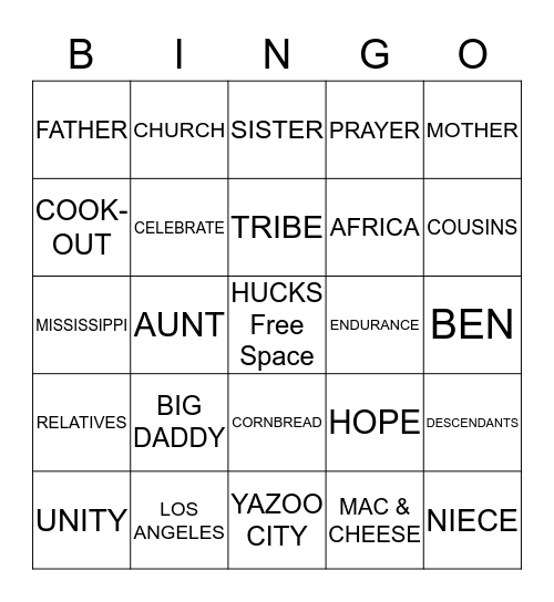 HUCKS FAMILY Bingo Card
