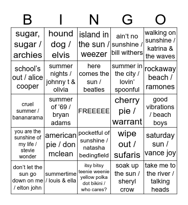 SUMMER BINGO Card