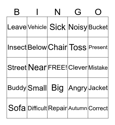 Synonyms Bingo Card