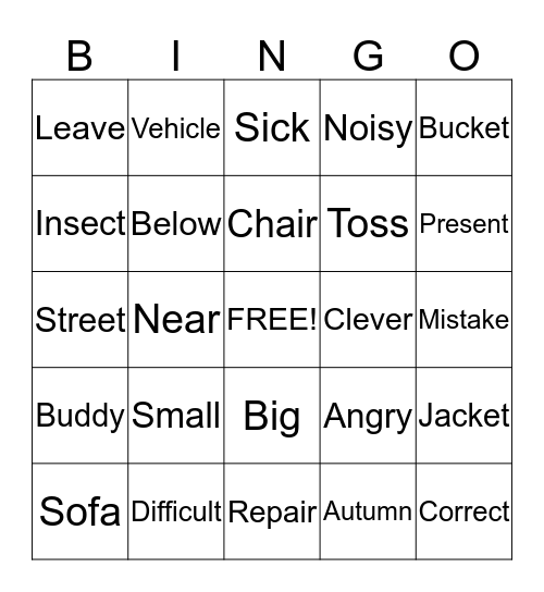 Synonyms Bingo Card