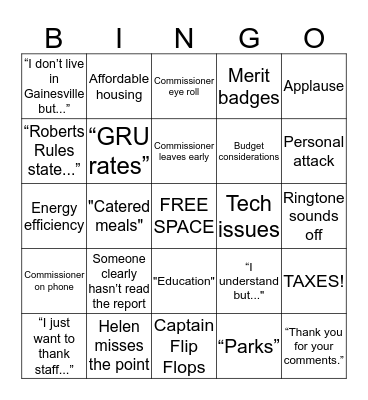 City Commission Bingo Card