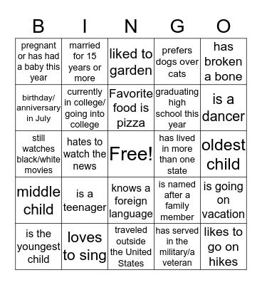 Family Bingo! Bingo Card