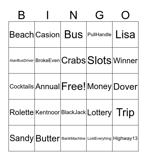Bus Trip Bingo Card