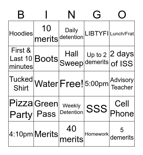 GTH Etiquette Bingo Card
