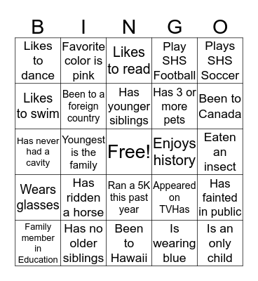 Find Someone Who! Bingo Card