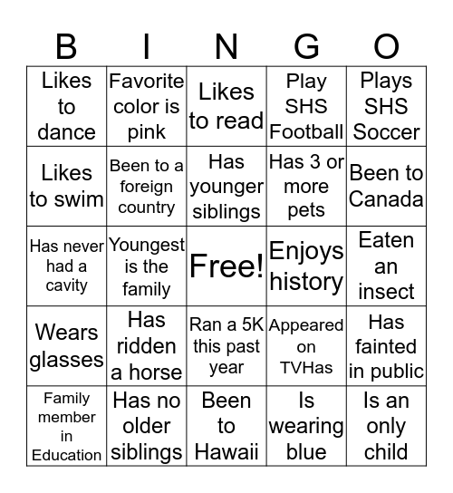 Find Someone Who! Bingo Card