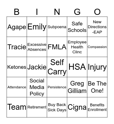 Welcome Back Health Services PD  Bingo Card