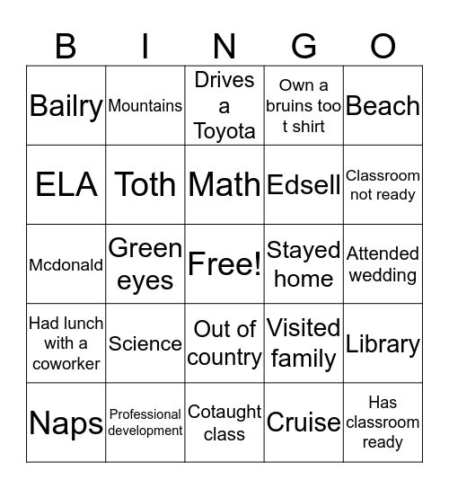 Untitled Bingo Card