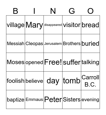 The Road to Emmaus Bingo Card