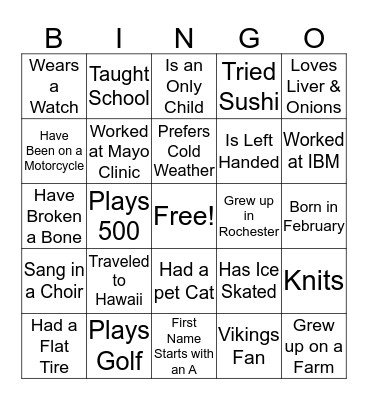 Get to Know Your Neighbor Bingo Card