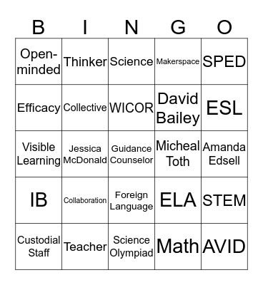 Back to School Bingo Card