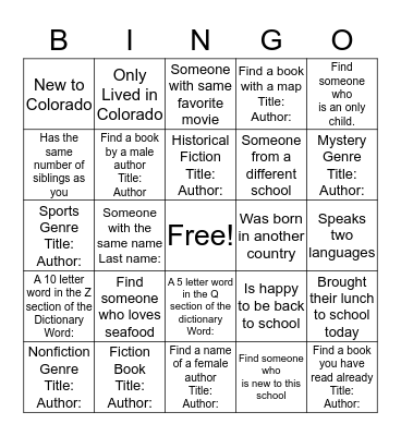 Literacy Bingo Card