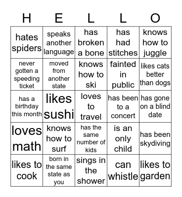 Find a Friend BINGO! Bingo Card