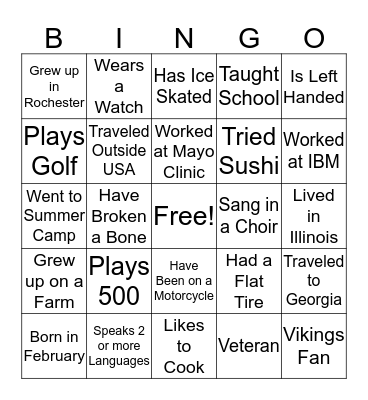 Get to Know Your Neighbor Bingo Card