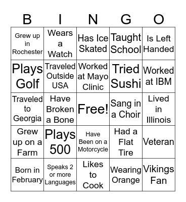 Get to Know Your Neighbor Bingo Card