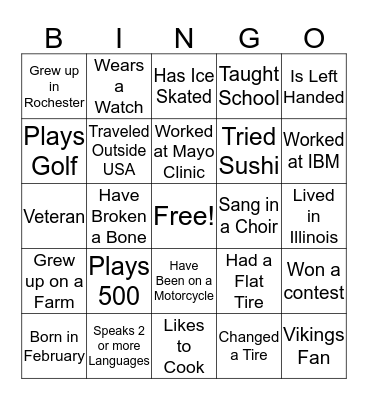 Get to Know Your Neighbor Bingo Card