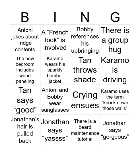 Queer Eye Bingo Card