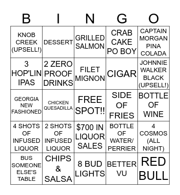 Vu Lounge Bingo Card