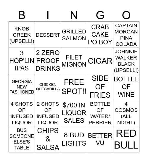 Vu Lounge Bingo Card