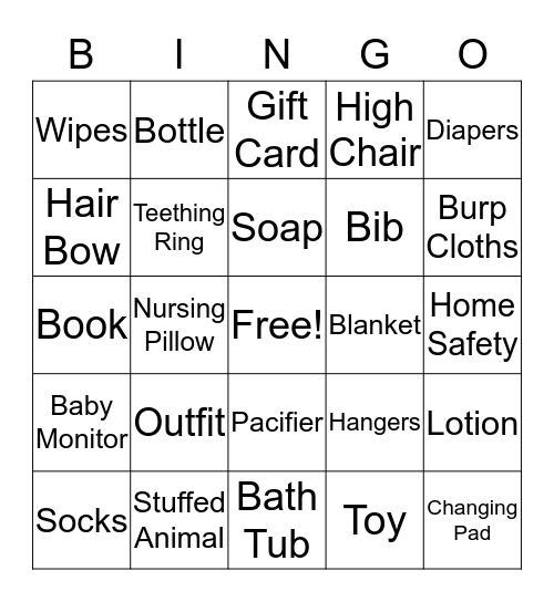 Baby Shower BINGO Card