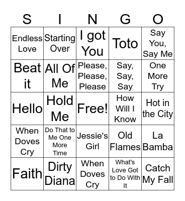 Musical Bingo Card