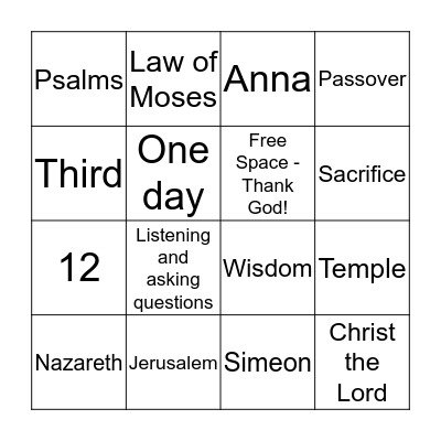 The Boy Jesus in the Temple Bingo Card