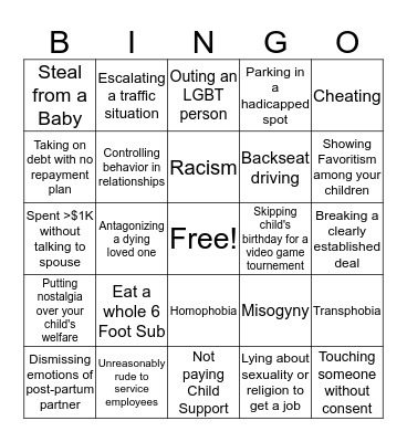 AITA Bingo Card