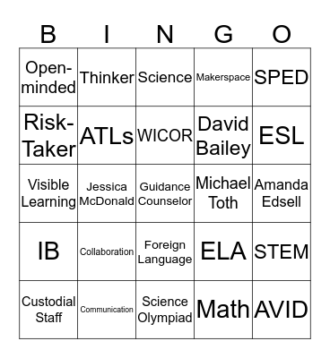 Back to School Bingo Card