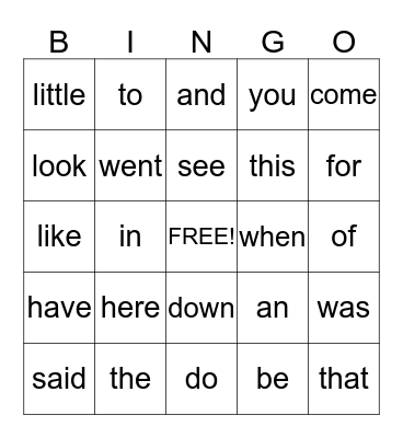 Sight Words 1 Bingo Card