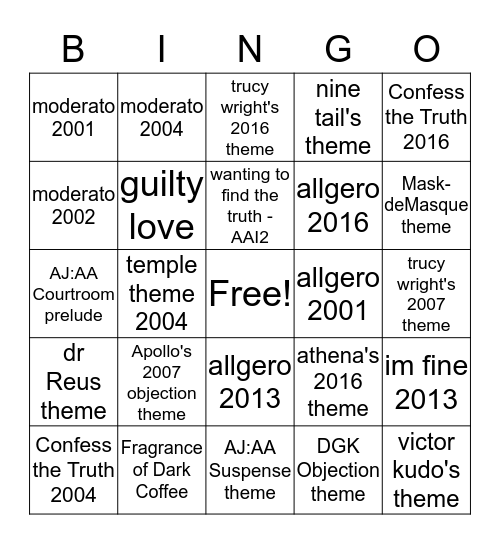 AA OST Bingo chart Bingo Card