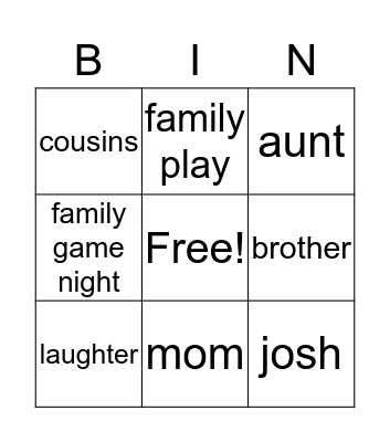 family bingo Card