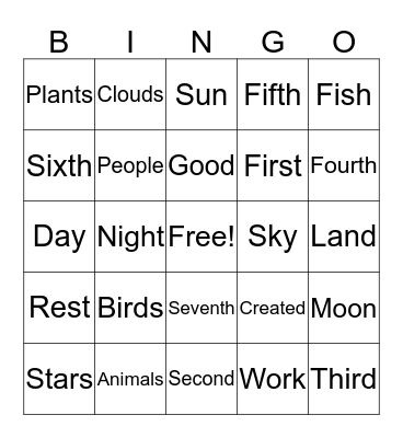 Creation Bingo Card