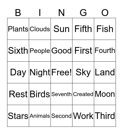Creation Bingo Card
